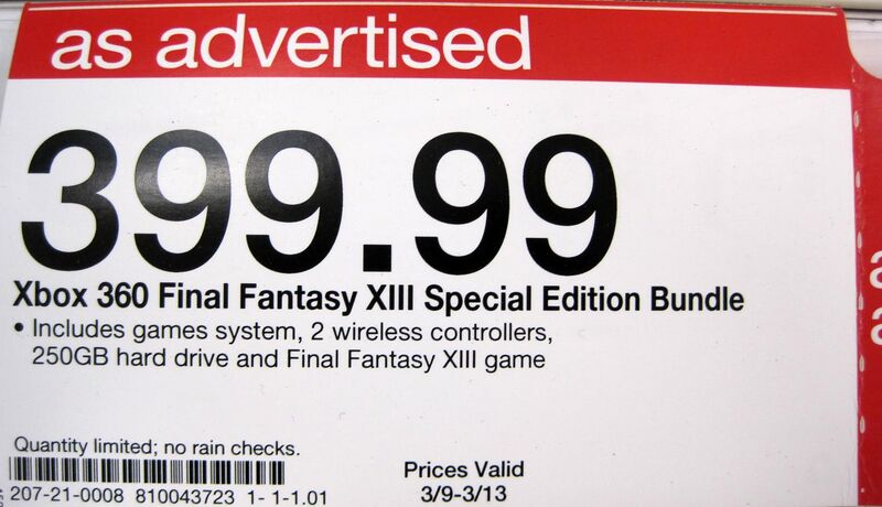 File:Xbox 360 FF XIII Special Ed. bundle price tag at Target, Tanforan.JPG