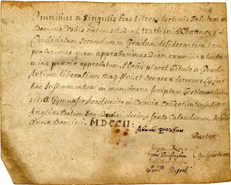 File:Yale College diploma Nathaniel Chauncey 1702.jpg