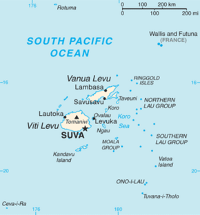 The island of Rotuma, located to the far north, in relation to mainland Fiji