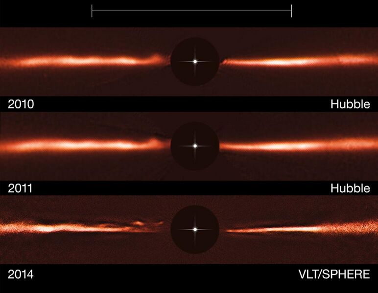 File:VLT and Hubble images of the disc around AU Microscopii.jpg