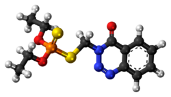 Ball-and-stick model of the azinphos-ethyl molecule