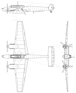 3-view line drawing of the Messerschmitt Bf 110