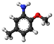 Ball-and-stick model of the para-cresidine molecule