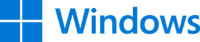 The Windows logo containing a blue icon depicting a stylized four-pane window shape, and the word Windows in blue