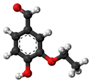 Ball-and-stick model of the ethylvanillin molecule