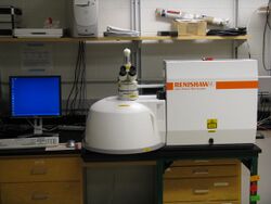 Photo of a Raman microscope, with a sample enclosure