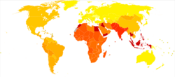 Macular degeneration and other (sense organ diseases) world map - DALY - WHO2004.svg