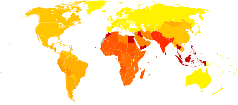 File:Macular degeneration and other (sense organ diseases) world map - DALY - WHO2004.svg