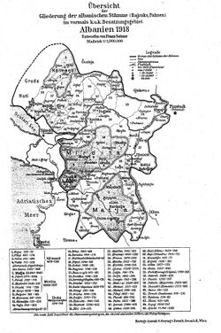 Overview of Albanian tribes, Franz Seiner, 1918.jpg