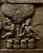 Borobudur sculpture showing kinnaras playing music