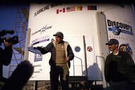 Robert Zubrin gives a speech at the commissioning of the station on July 28, 2000.