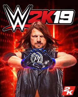 A picture of AJ Styles is seen on a reddish background with WWE 2K19 on top.