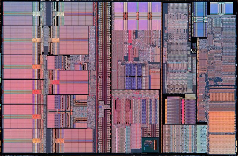 File:AMD@350nm@K6@Model6 - (cpuid562)@AMD-K6-233APR@3.3V CORE C9743EJFW 1997 AMD DSCx8 polysilicon@macrolens.jpg