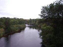 Magnetawan River looking downstream from the Highway 11 bridge in Burk's Falls