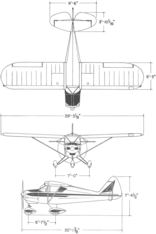 3-view line drawing of the Piper PA-22-108 Colt