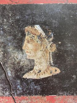 Fresco of a woman in profile, possibly Cleopatra VII of Ptolemaic Egypt, from the House of the Orchard at Pompeii.jpg