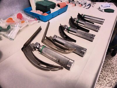 Laryngoscopes prepared in an emergency theatre