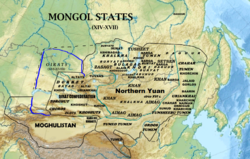 Physical map of the Mongol states from the 14th to the 17th centuries