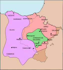 Reparto del reino de Navarra tras la muerte de Sancho IV El de Peñalén.svg