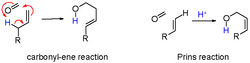 Carbonyl ene vs Prins reaction.png