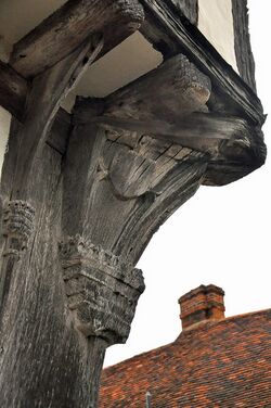 Carved supporting beam - The Old Wool Hall, Lavenham - geograph.org.uk - 1546714.jpg