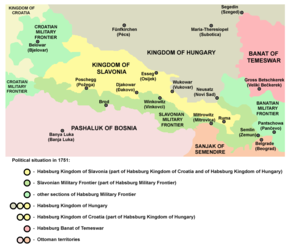 Kingdom of Slavonia in 1751, shown in yellow