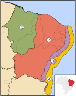 The Subregions of Northeast Brazil 1 • Meio-norte, 2 • Sertão, 3 • Agreste, 4 • Zona da Mata
