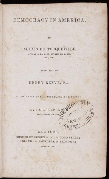 File:Democracy in America by Alexis de Tocqueville title page.jpg