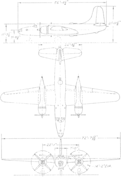 3-view line drawing of the North American XB-28 Dragon
