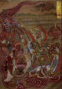 Vaishravana riding across the waters, Cave 17, Mogao Caves, Dunhuang