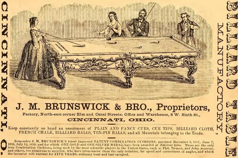 File:"Billiard Table Manufactory, J. M. Brunswick & Bro., Proprietors, Cincinnati, Ohio" 1865 ad in Polk's Nashville (Davidson county, Tenn.) City Directory ... 1865 (IA polksnashvilleda00nash) (page 10 crop).jpg