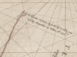 Caert van't Landt van d'Eendracht (detail showing Willem River) - Chart by Hessel Gerritsz, also written "Hessel Gerritszoon".
