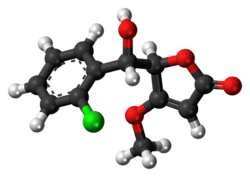 Ball-and-stick model of the losigamone molecule