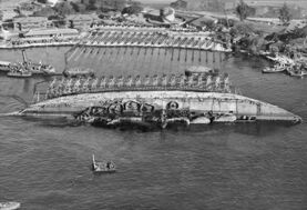 29 March 1943, USS Oklahoma rotated 90 degrees during its parbuckle salvage
