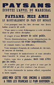 Poster with text in capital letters: Paysans, listen to the appeal of the Maréchal
