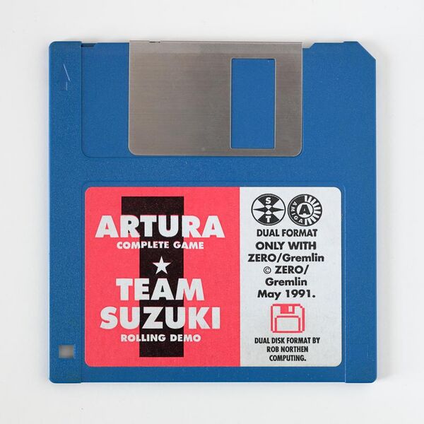 File:Dual format ST and Amiga diskette with Artura and Team Suzuki.jpg