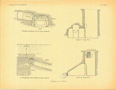 A group of four sketches showing burial wells and tomb structures