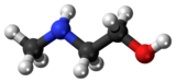 Ball-and-stick model of the N-methylethanolamine molecule