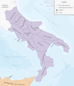 The territory of the Kingdom of Naples in 1454