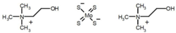 Bis-choline tetrathiomolybdate (molecular structure).png