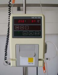 Photograph of a simple, single infusion IV pump