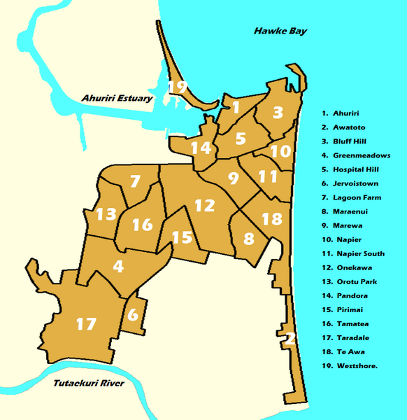 File:Napier, New Zealand numbered suburbs map.png