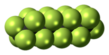 Space-filling model of perfluorooctane