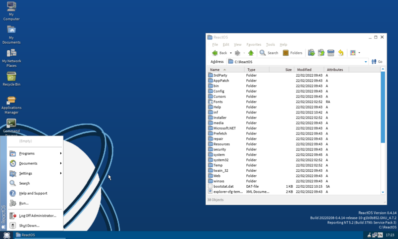 File:ReactOS 0.4.14 start menu and explorer screenshot.png