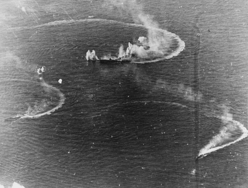 File:Japanese aircraft carrier Zuikaku and two destroyers under attack on 20 June 1944 (80-G-238025).jpg