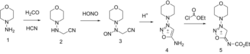 Molsidomine synthesis.svg