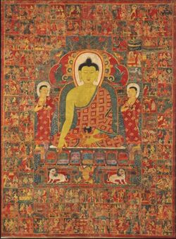 Thangka of Buddha with the One Hundred Jataka Tales, Tibet, 13th-14th century.jpg