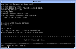 Black and white 4.3 BSD UWisc VAX Emulation Login screenshot