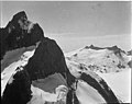 Gilkey Glacier, horn with hanging glaciers in the foreground, and hanging glaciers with bergschrund in the background, 1955 (GLACIERS 6273).jpg