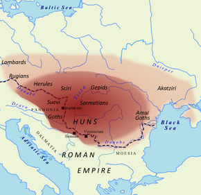 Territory under Hunnic control circa 450 AD